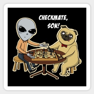 Pug checkmated grey alien Sticker